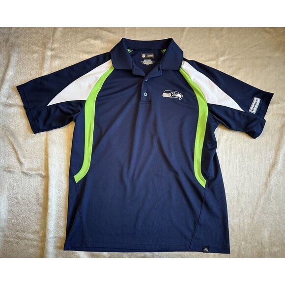Seattle Seahawks Shirt Men's Large Blue Short Sleeve Polo Collared NFL Football - Picture 2 of 10
